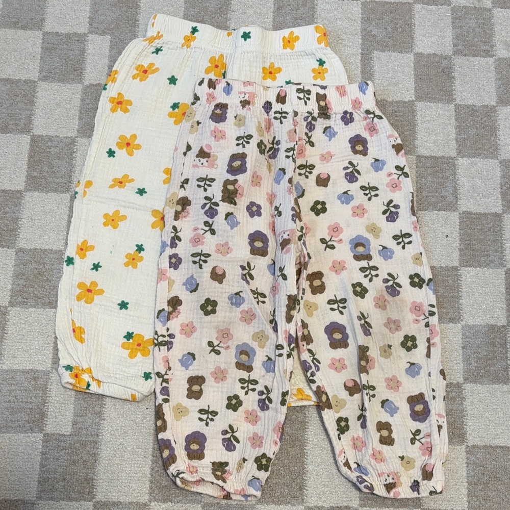 2T Kids Floral Gauze Summer Pants – Yellow & Multi Floral (2-Pack)